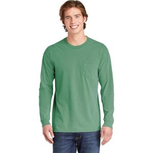 imageComfort color Mens C4410 Heavyweight Long Sleeve Pocket TShirtLight Green Pgmdye