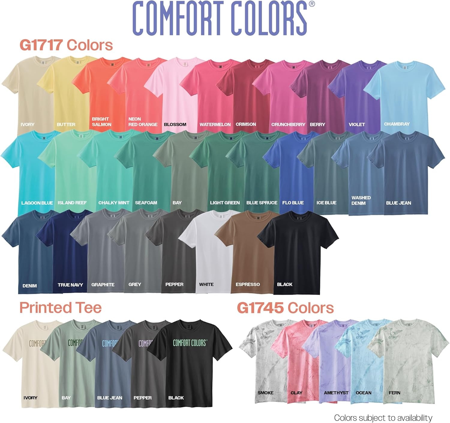 image:imageComfort Colors Adult Heavyweight Short Sleeve Tee Style G1717G1745 MultipackBlue Jean  Fiji Blue Logo Center Print