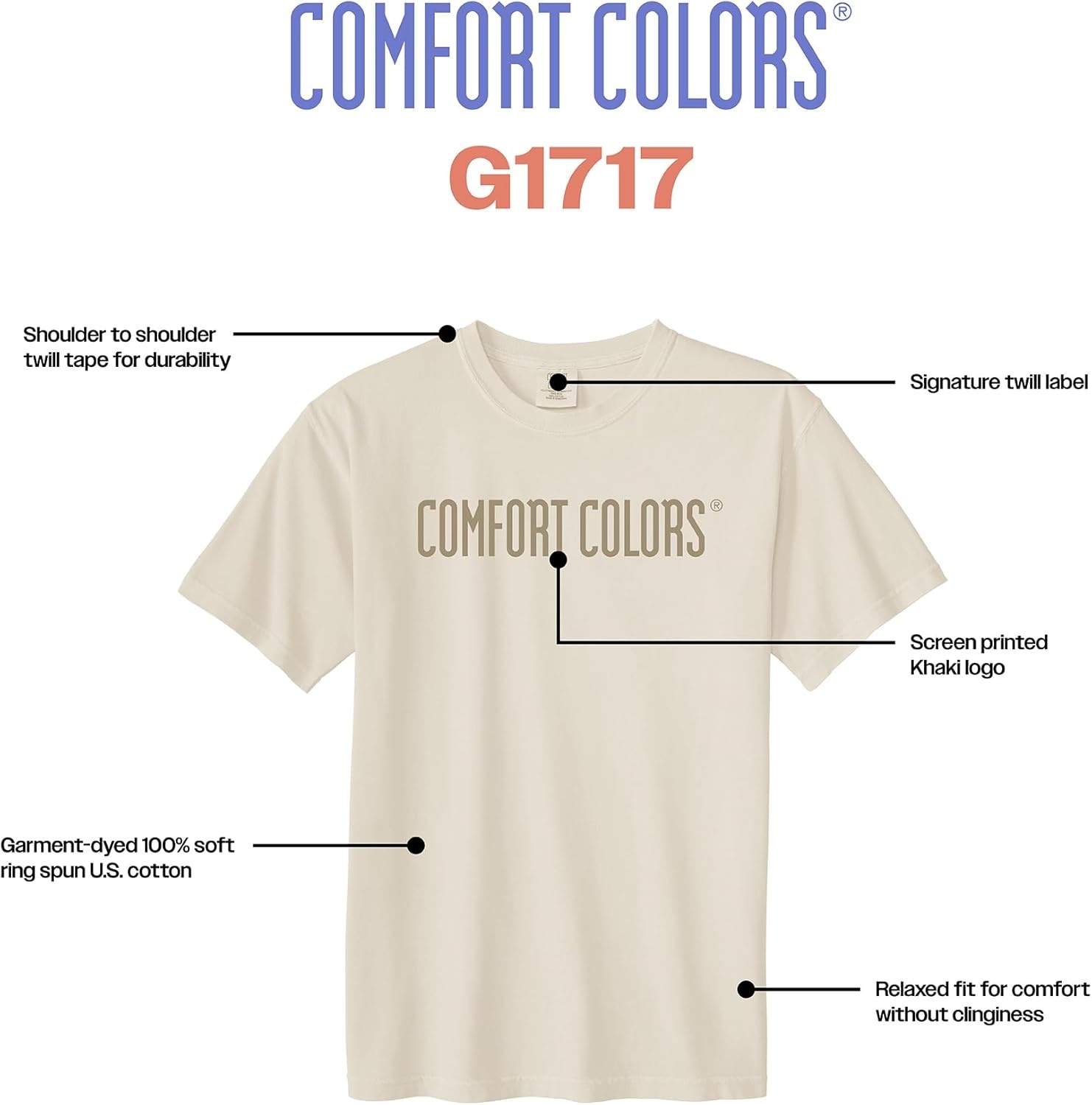 image:imageComfort Colors Adult Heavyweight Short Sleeve Tee Style G1717G1745 MultipackIvory  Khaki Logo Center Print