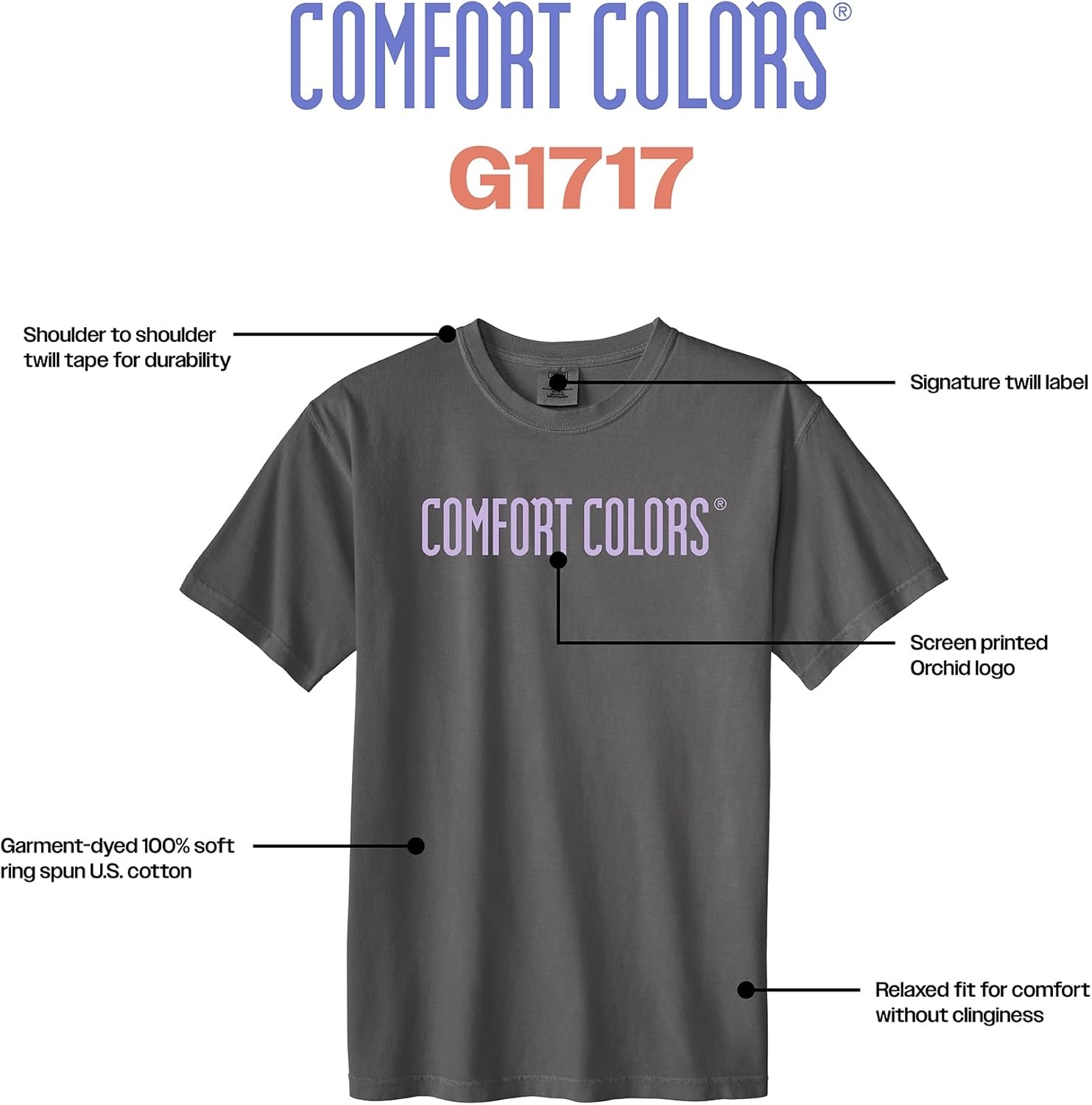 image:imageComfort Colors Adult Heavyweight Short Sleeve Tee Style G1717G1745 MultipackPepper  Orchid Logo Center Print