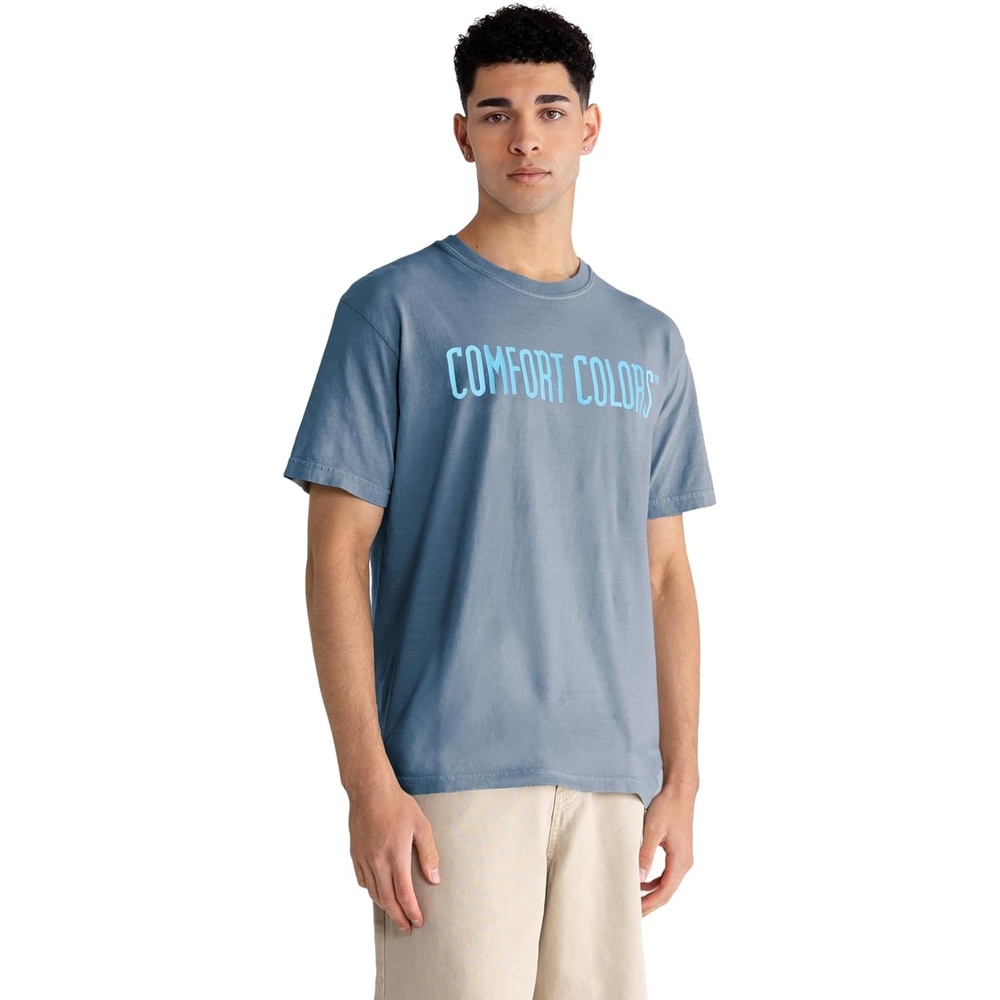 image:imageComfort Colors Adult Heavyweight Short Sleeve Tee Style G1717G1745 MultipackBlue Jean  Fiji Blue Logo Center Print